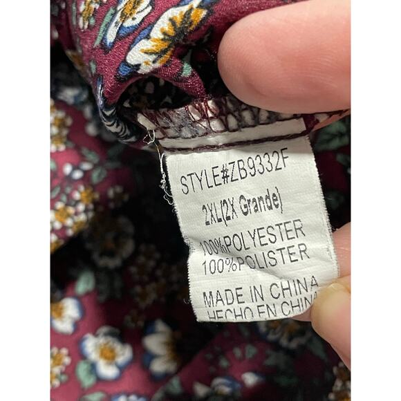 Zenobia Floral Shirred Blouse Top Sleeveless Women's Plus Size 2XL Red ZB9332F - Picture 6 of 7